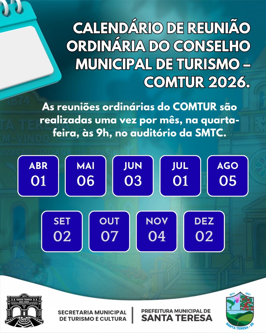 CALENDÁRIO DE REUNIÃO ORDINÁRIA DO CONSELHO MUNICIPAL DE TURISMO COMTUR 2026