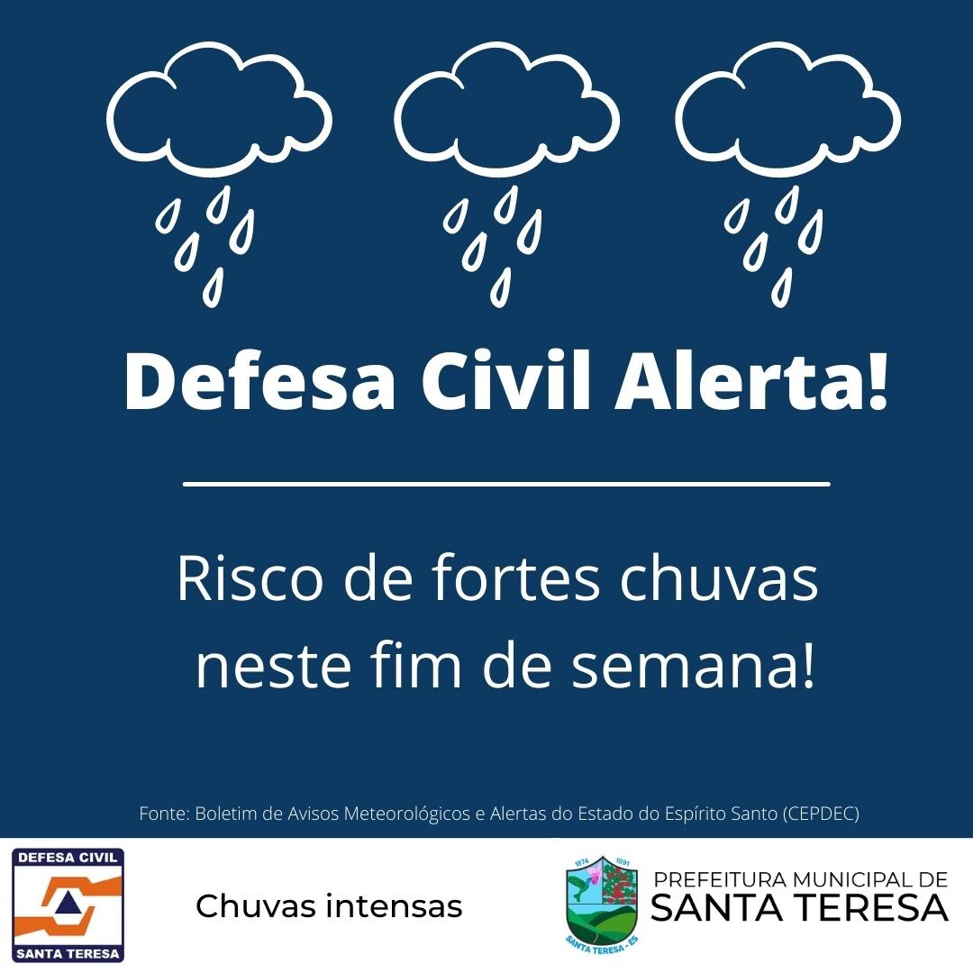 Defesa Civil alerta para fortes chuvas este fim de semana