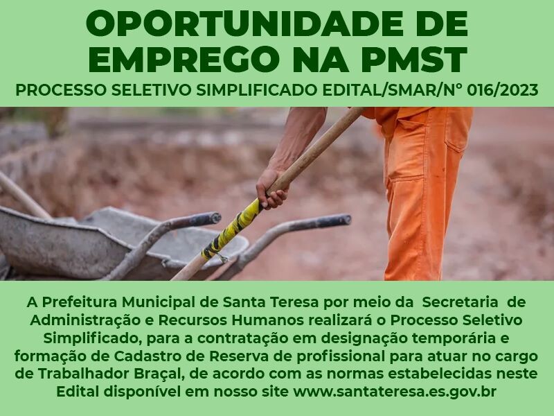 OPORTUNIDADE DE EMPREGO NA PMST 