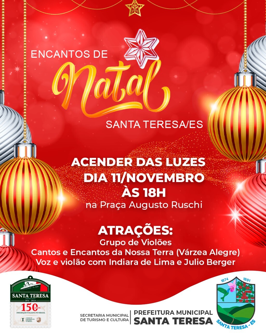 Encantos de Natal Santa Teresa: Acender das Luzes será no próximo sábado dia 11