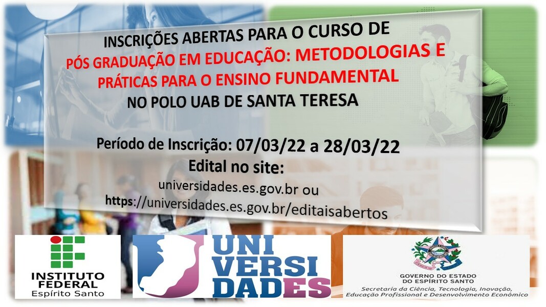 Inscrições para o Curso de Especialização em Educação no Polo UAB