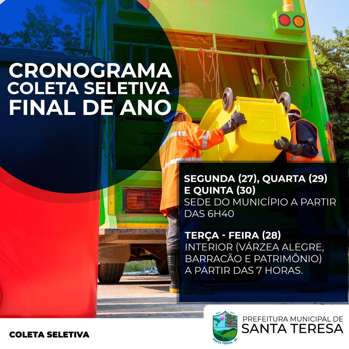 CRONOGRAMA DA COLETA SELETIVA NESTE FIM DE ANO