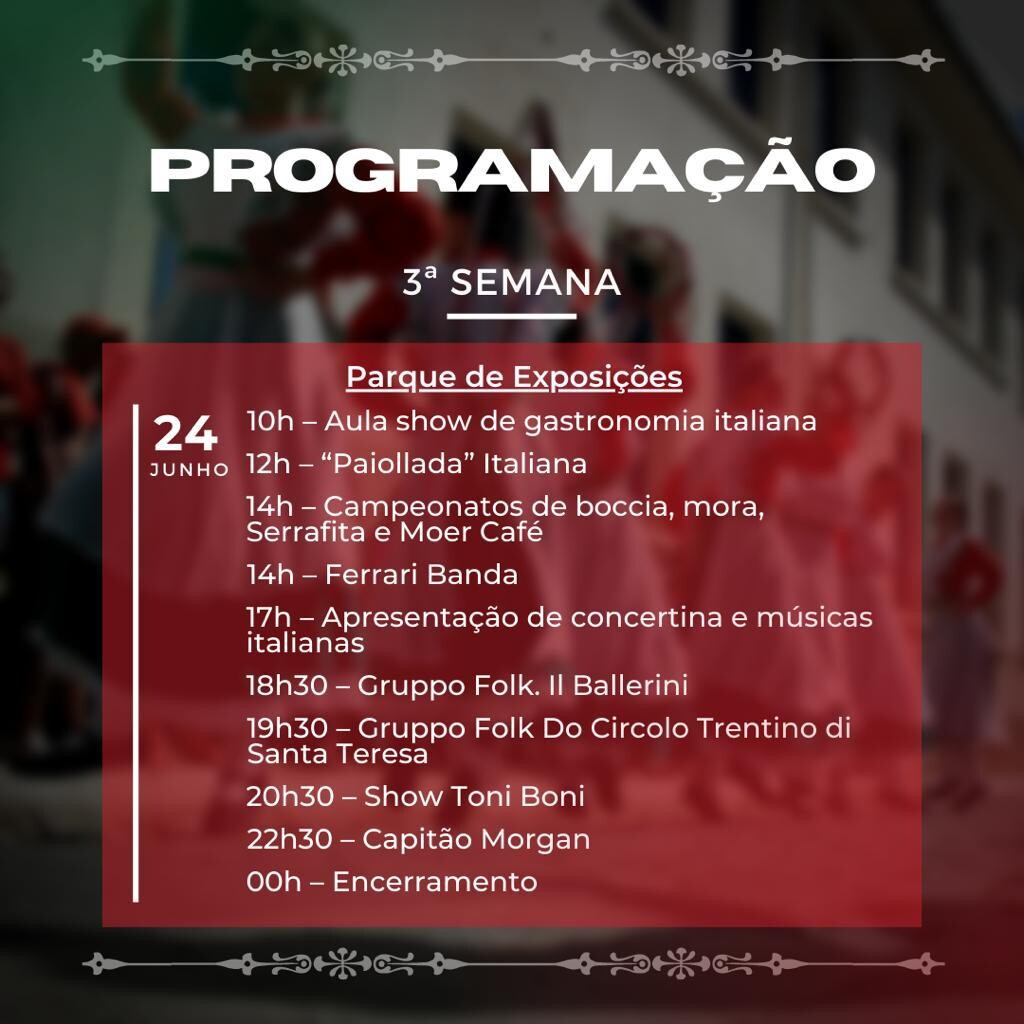 32ª Edição Festa do Imigrante Italiano Realizado na 1ª Cidade Colonizada por Italianos no Brasil – Santa Teresa/ES