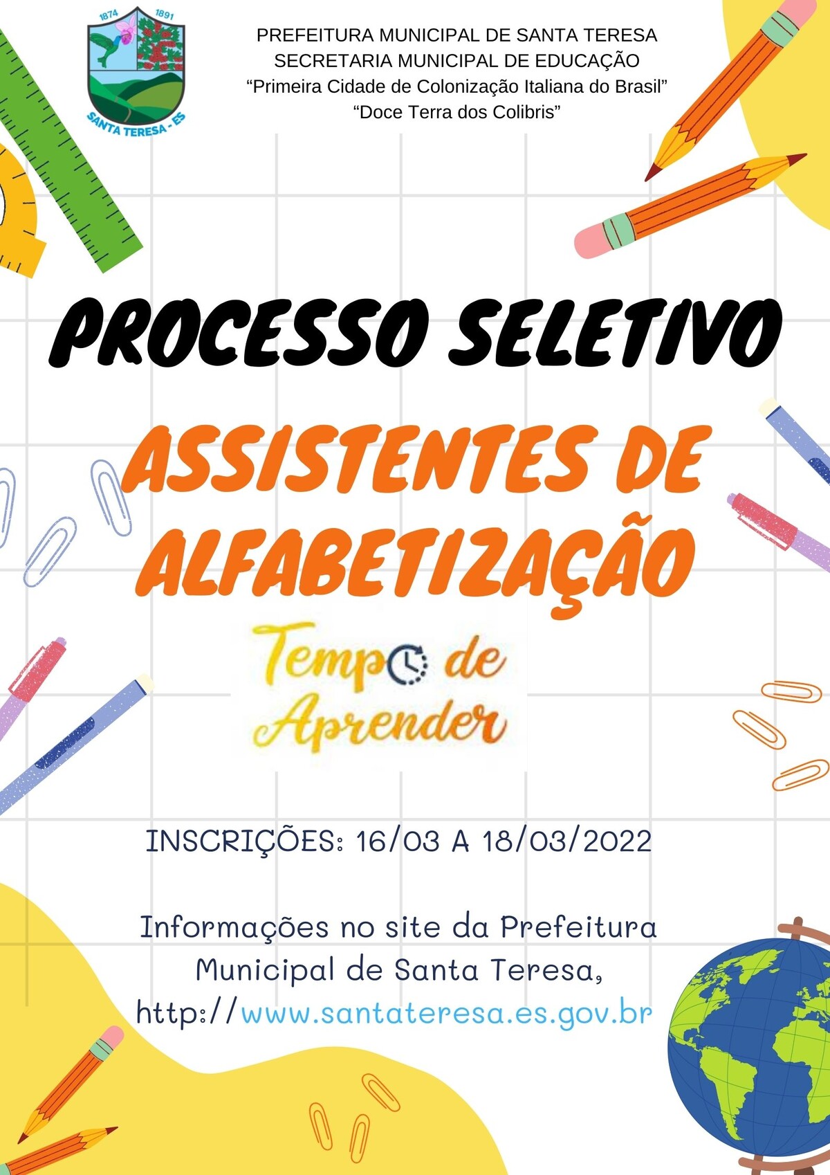 Processo Seletivo Simplificado para Assistentes de Alfabetização