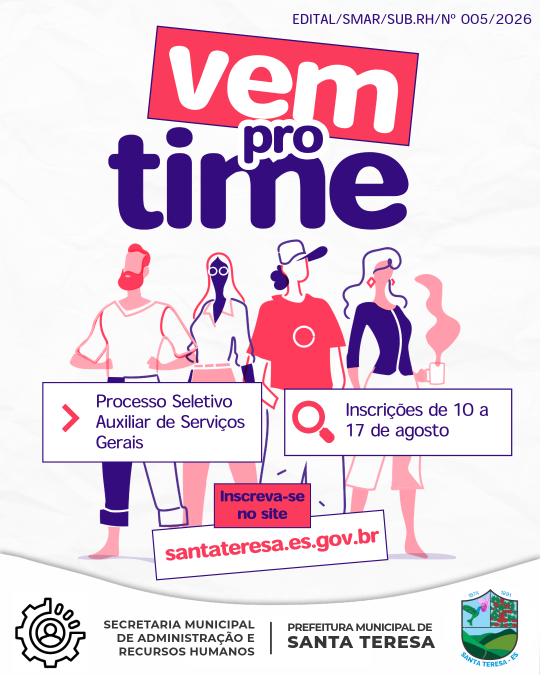 Prefeitura de Santa Teresa abre Processo Seletivo Simplificado para Auxiliar de Serviços Gerais