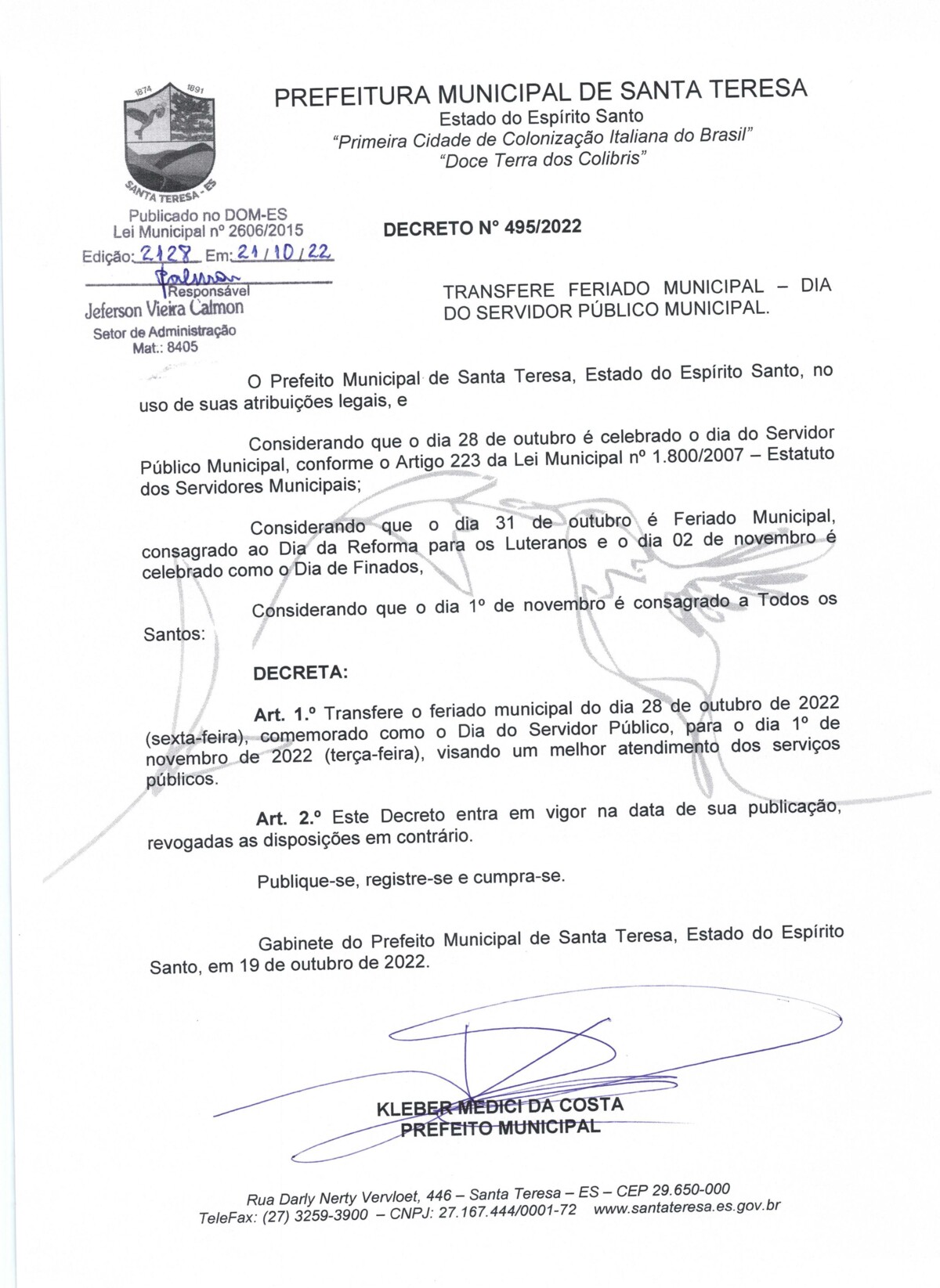 Feriado do Dia do Servidor (28) será transferido para terça-feira (1)