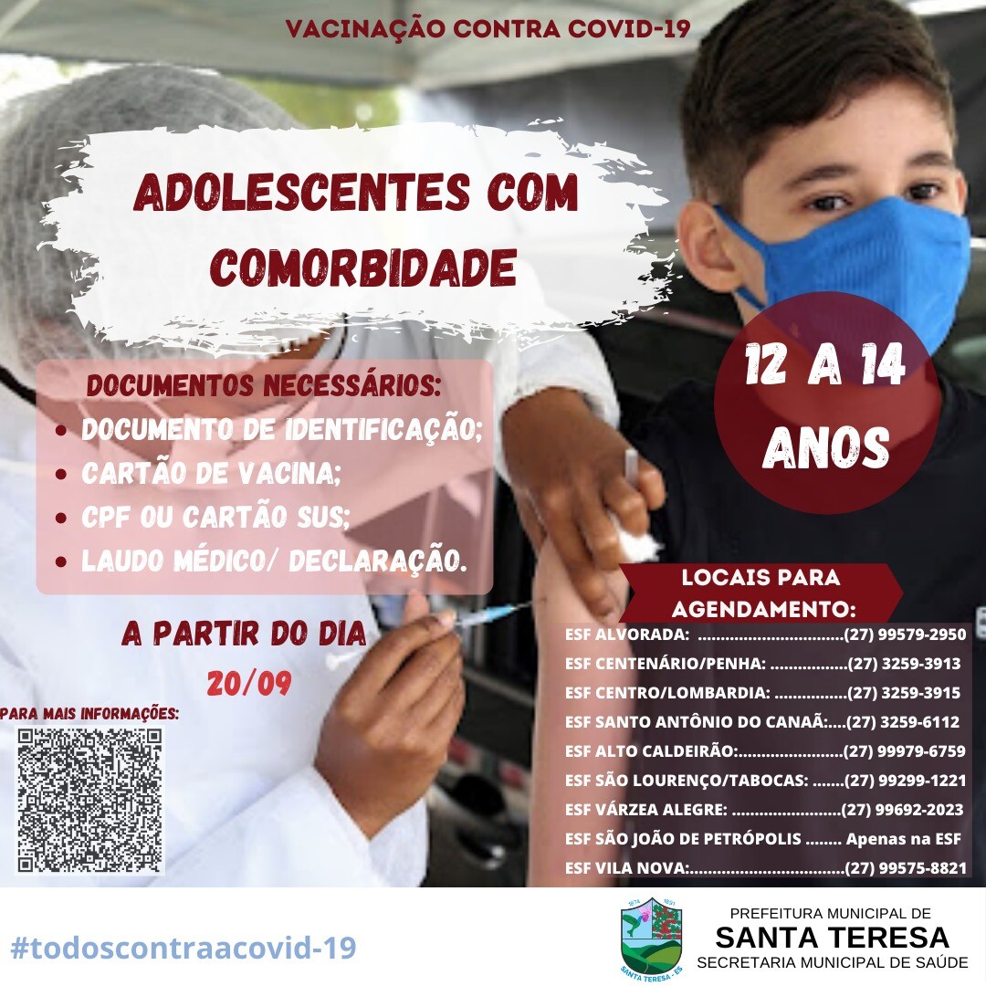 Vacinação contra a Covid-19 para adolescentes com comorbidade de 12 a 14 anos