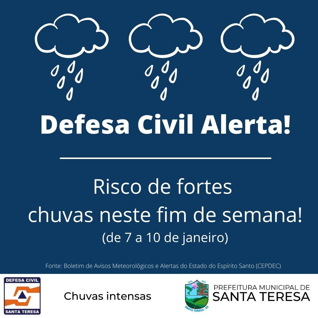 Defesa Civil alerta para fortes chuvas este fim de semana (7 a 10 de janeiro)